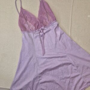 Vintage Sheer Lace Tank Top Womens XS Pink Purple Whimsical Coquette Made in USA